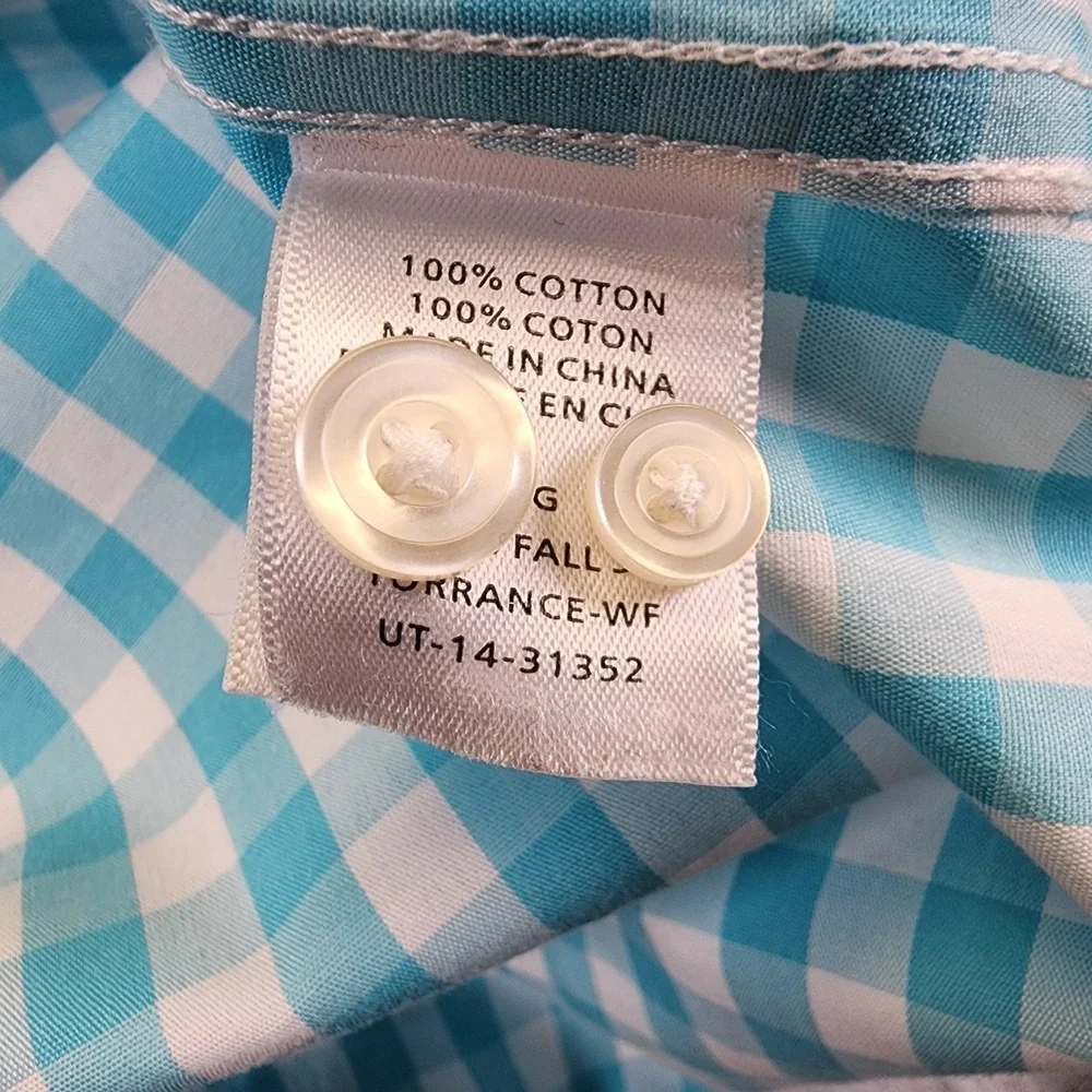 UNTUCKit Torrance Mens L Long‎ Sleeve Button Shirt Aqua Blue Gingham Check Plaid